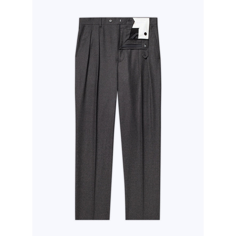 Pantalón recto de franela de lana - Gris