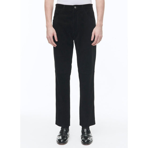 Pantalón recto de piel ante con cinco bolsillos - Negro