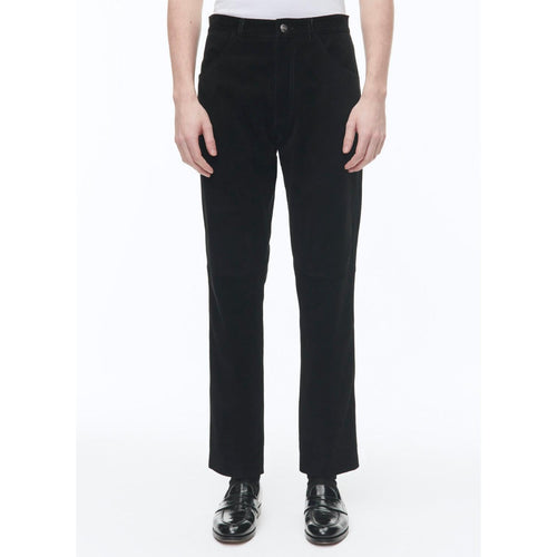 Pantalón recto de piel ante con cinco bolsillos - Negro