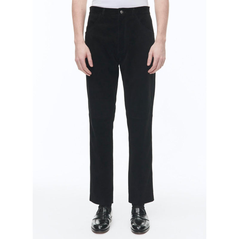 Straight 5-Pocket Suedine Leather Trousers - Black
