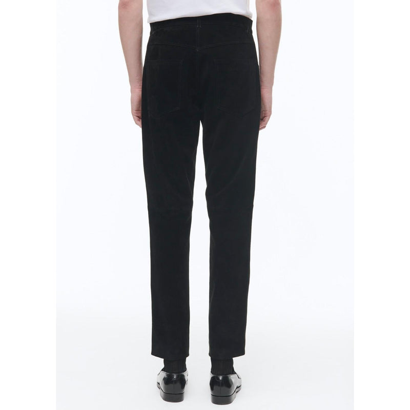 Straight 5-Pocket Suedine Leather Trousers - Black