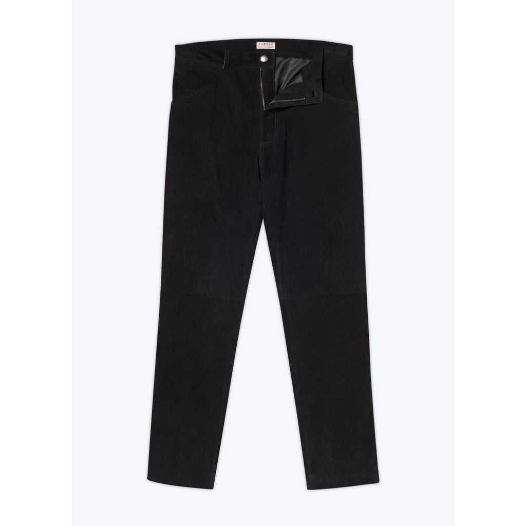 Pantalón recto de piel ante con cinco bolsillos - Negro