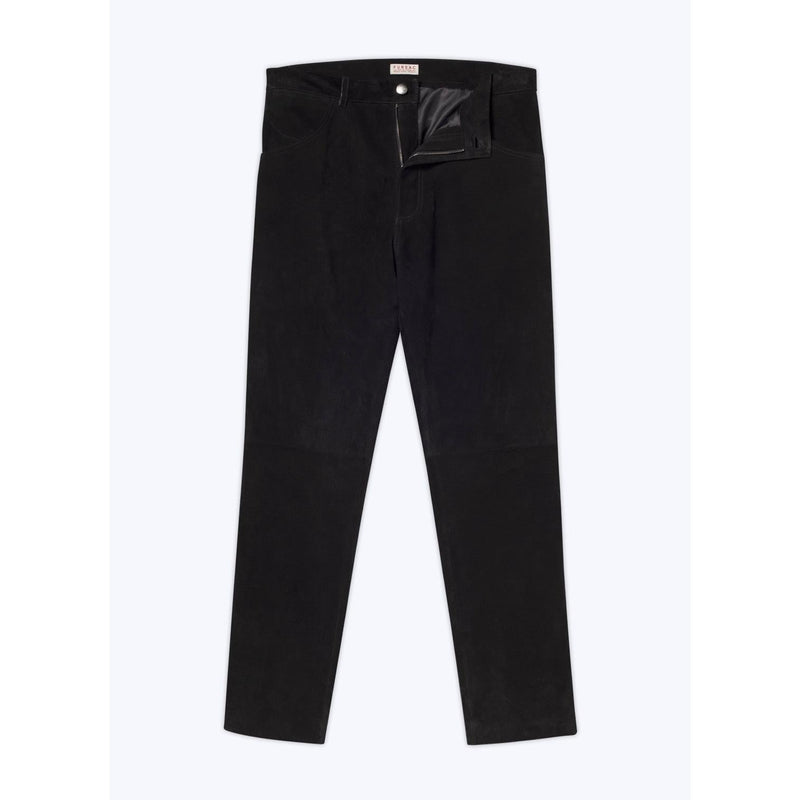 Straight 5-Pocket Suedine Leather Trousers - Black