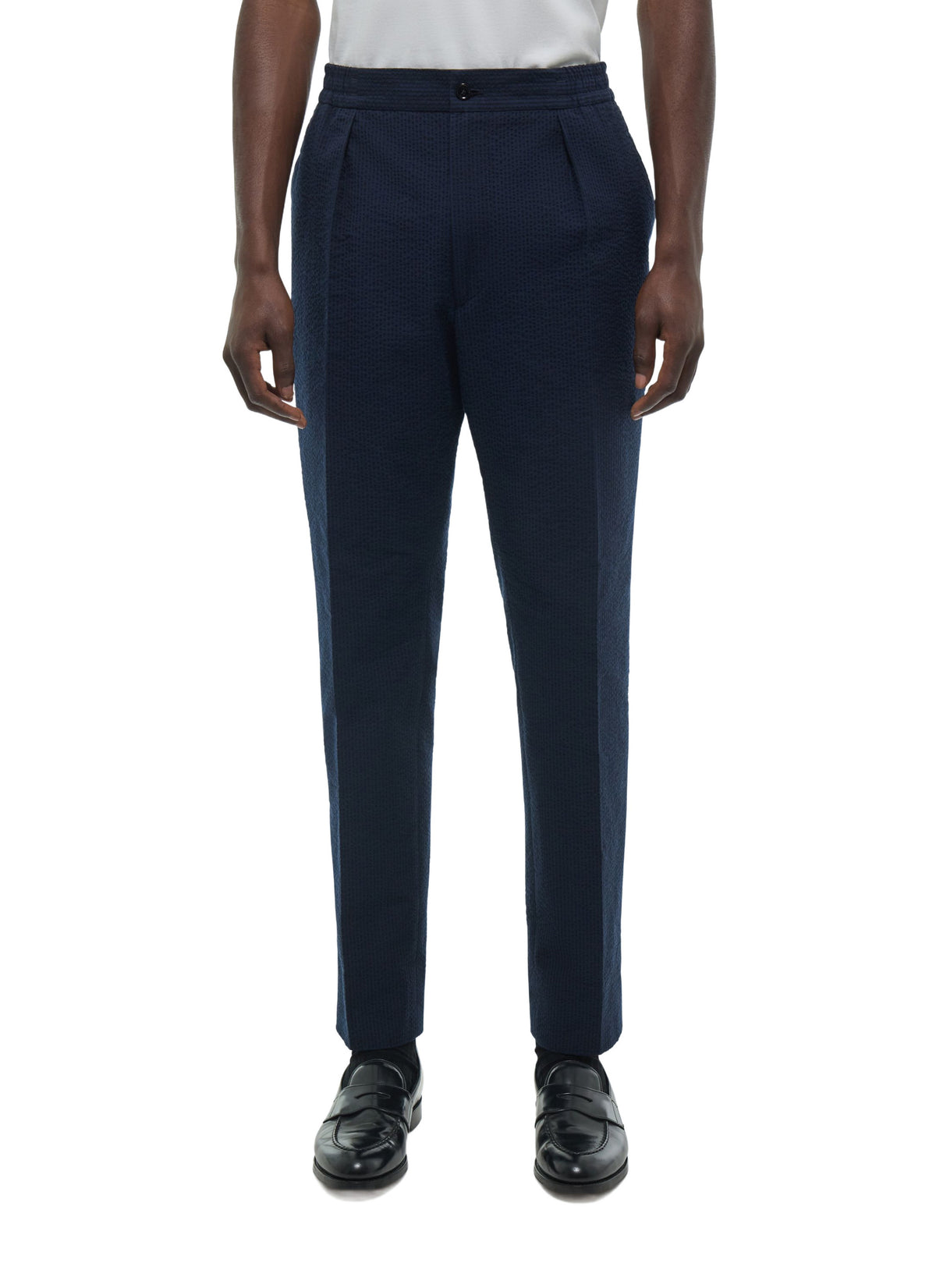 Pantalon Élastiqué En Seersucker - Marine