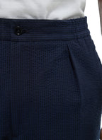 Pantalon Élastiqué En Seersucker - Marine