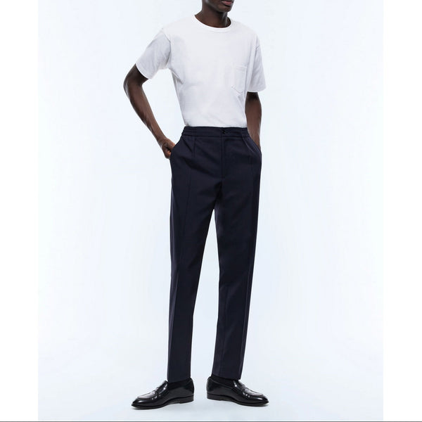 Wool Crêpe Elasticated Trousers - Navy Blue