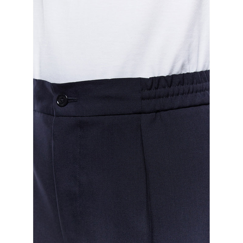 Pantalon Élastiqué En Crêpe De Laine - Bleu Marine