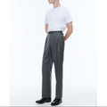 Pantalón Gris De Sarga A Rayas Con Doble Plisado - Ceniza
