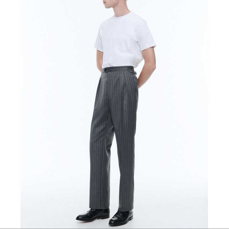 Pantalón Gris De Sarga A Rayas Con Doble Plisado - Ceniza