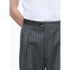 Pantalón Gris De Sarga A Rayas Con Doble Plisado - Ceniza