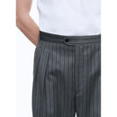 Pantalón Gris De Sarga A Rayas Con Doble Plisado - Ceniza