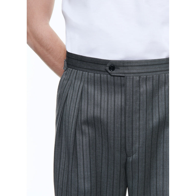 Pantalón Gris De Sarga A Rayas Con Doble Plisado - Ceniza