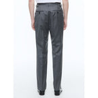 Pantalón Gris De Sarga A Rayas Con Doble Plisado - Ceniza