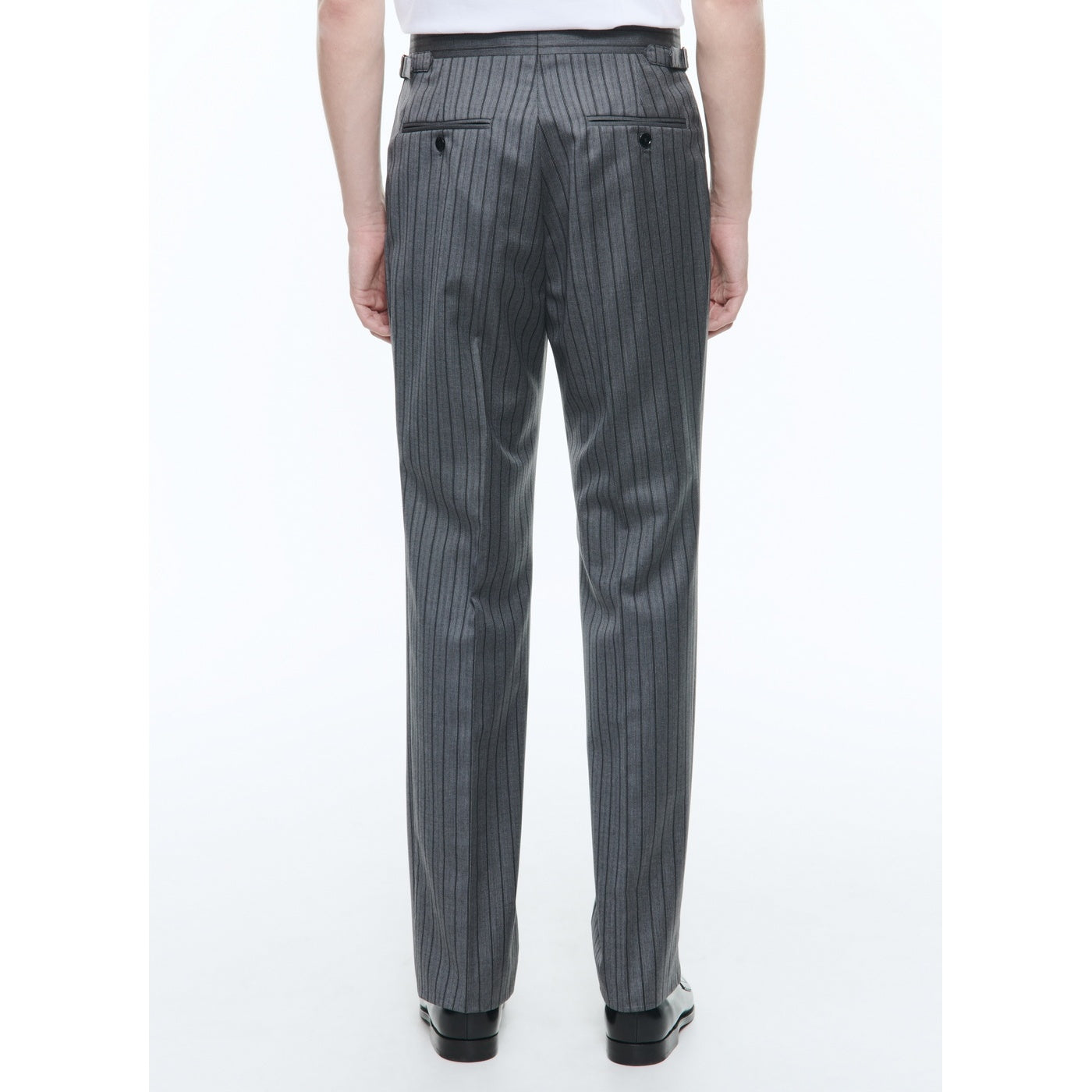 Pantalón Gris De Sarga A Rayas Con Doble Plisado - Ceniza