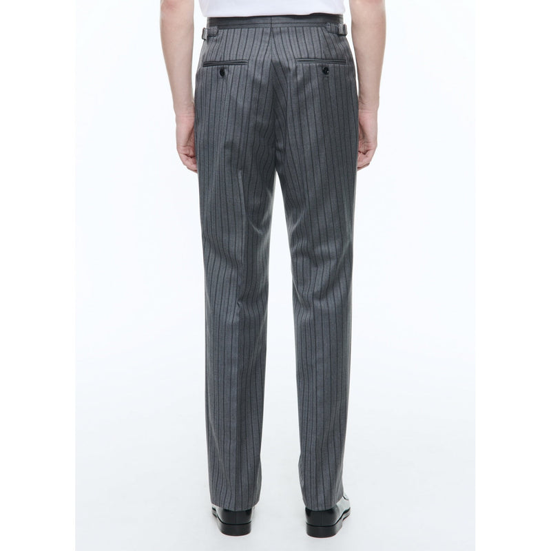 Pantalón Gris De Sarga A Rayas Con Doble Plisado - Ceniza