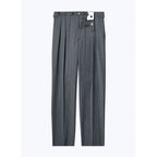 Pantalón Gris De Sarga A Rayas Con Doble Plisado - Ceniza
