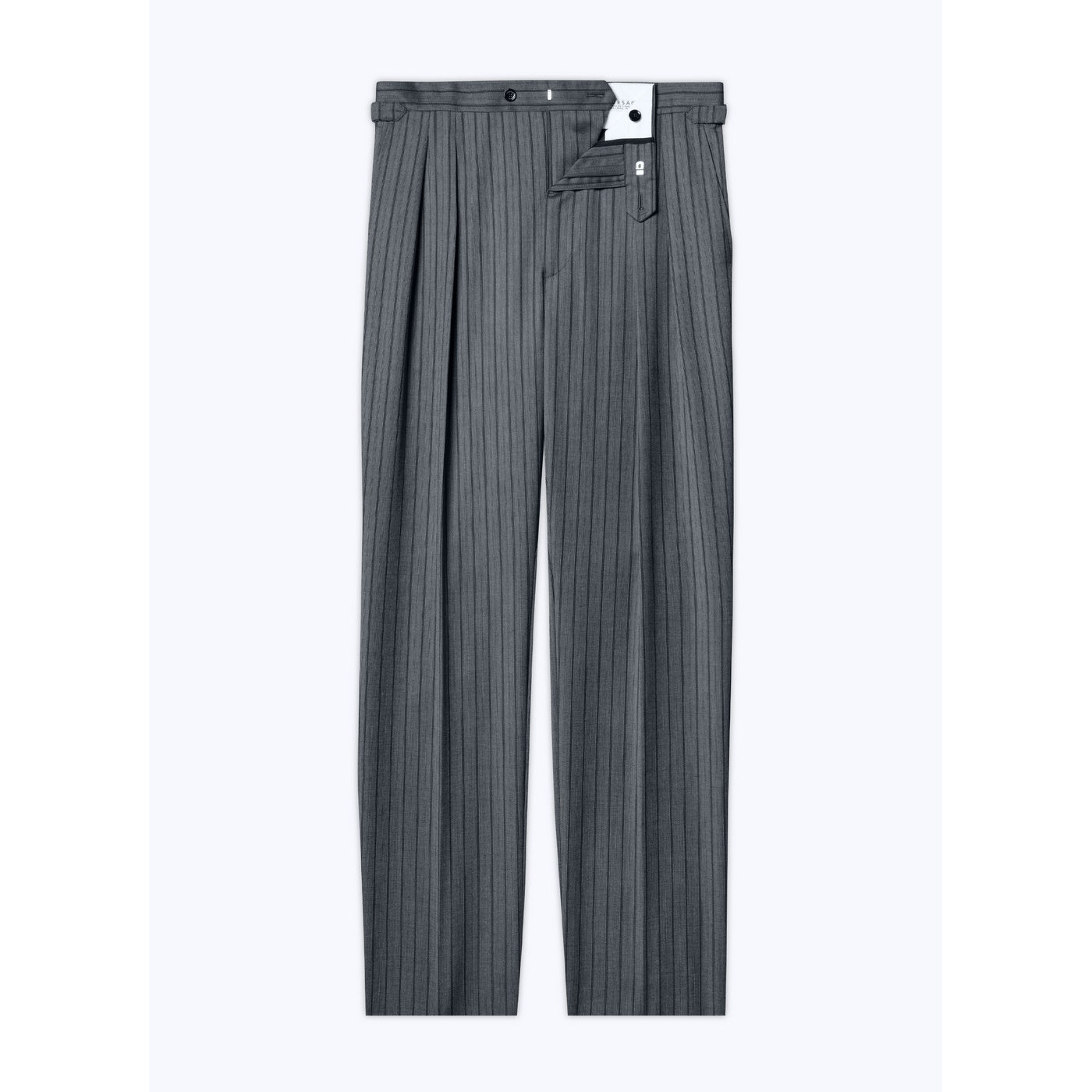Pantalón Gris De Sarga A Rayas Con Doble Plisado - Ceniza