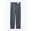 Pantalón Gris De Sarga A Rayas Con Doble Plisado - Ceniza