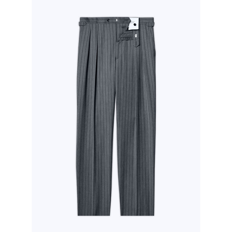 Pantalón Gris De Sarga A Rayas Con Doble Plisado - Ceniza