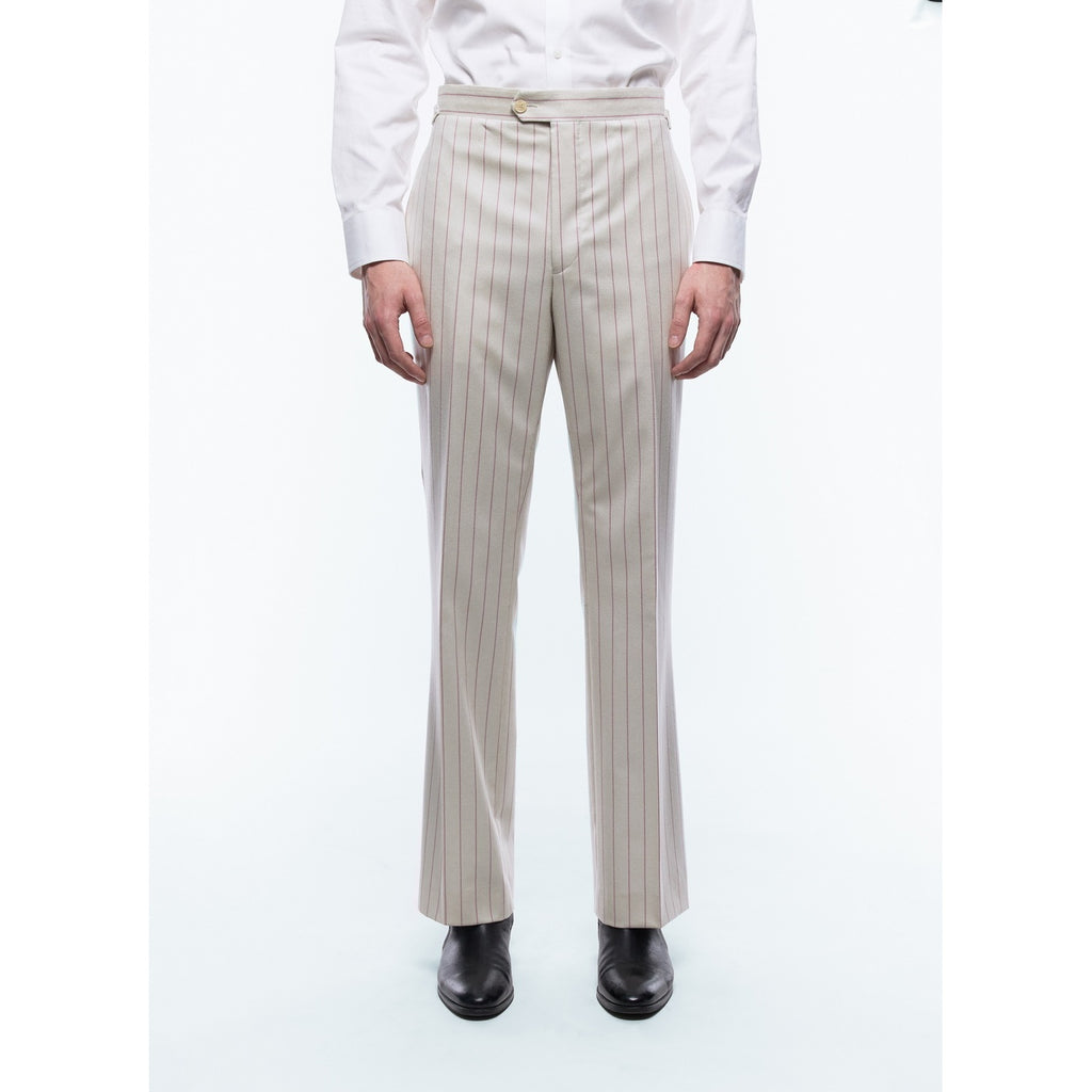 Pantalon Ajusté En Laine À Rayures - Ecru - Rayures Roses