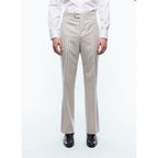 Pantalon Ajusté En Laine À Rayures - Ecru - Rayures Roses