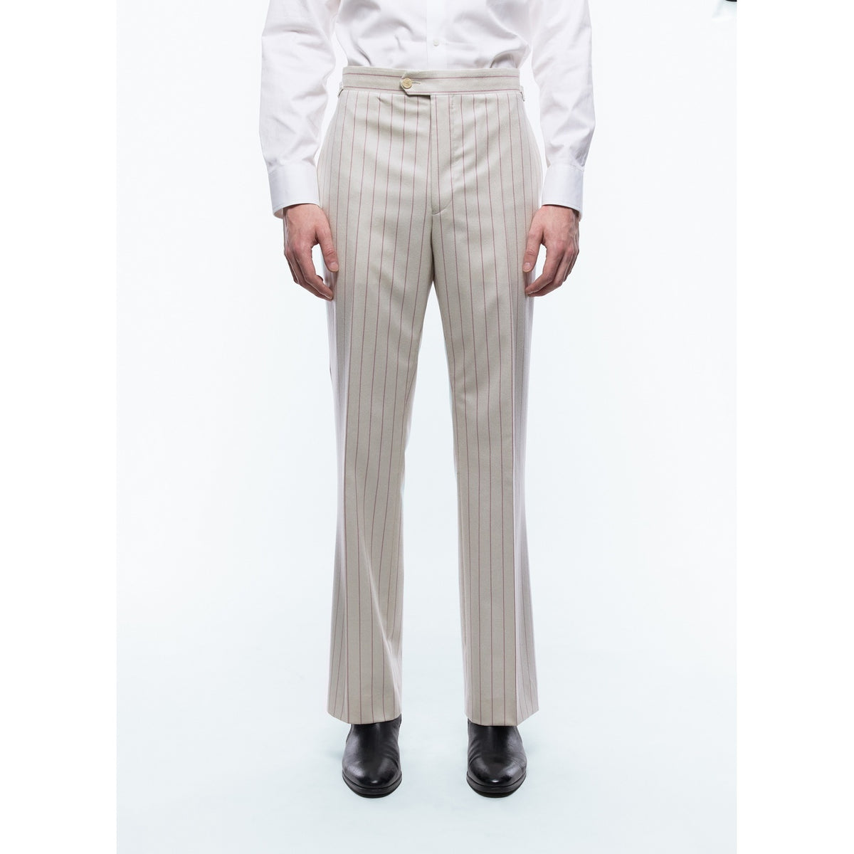 Pantalon Ajusté En Laine À Rayures - Ecru - Rayures Roses
