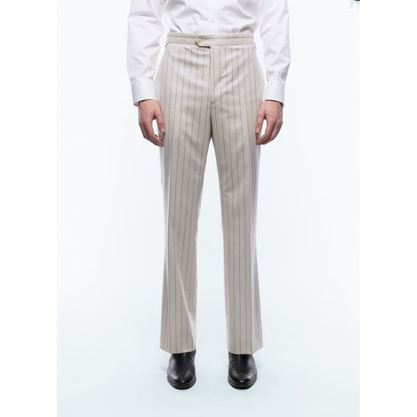 Striped Fitted Wool Trousers - Ecru - Pink Stripes
