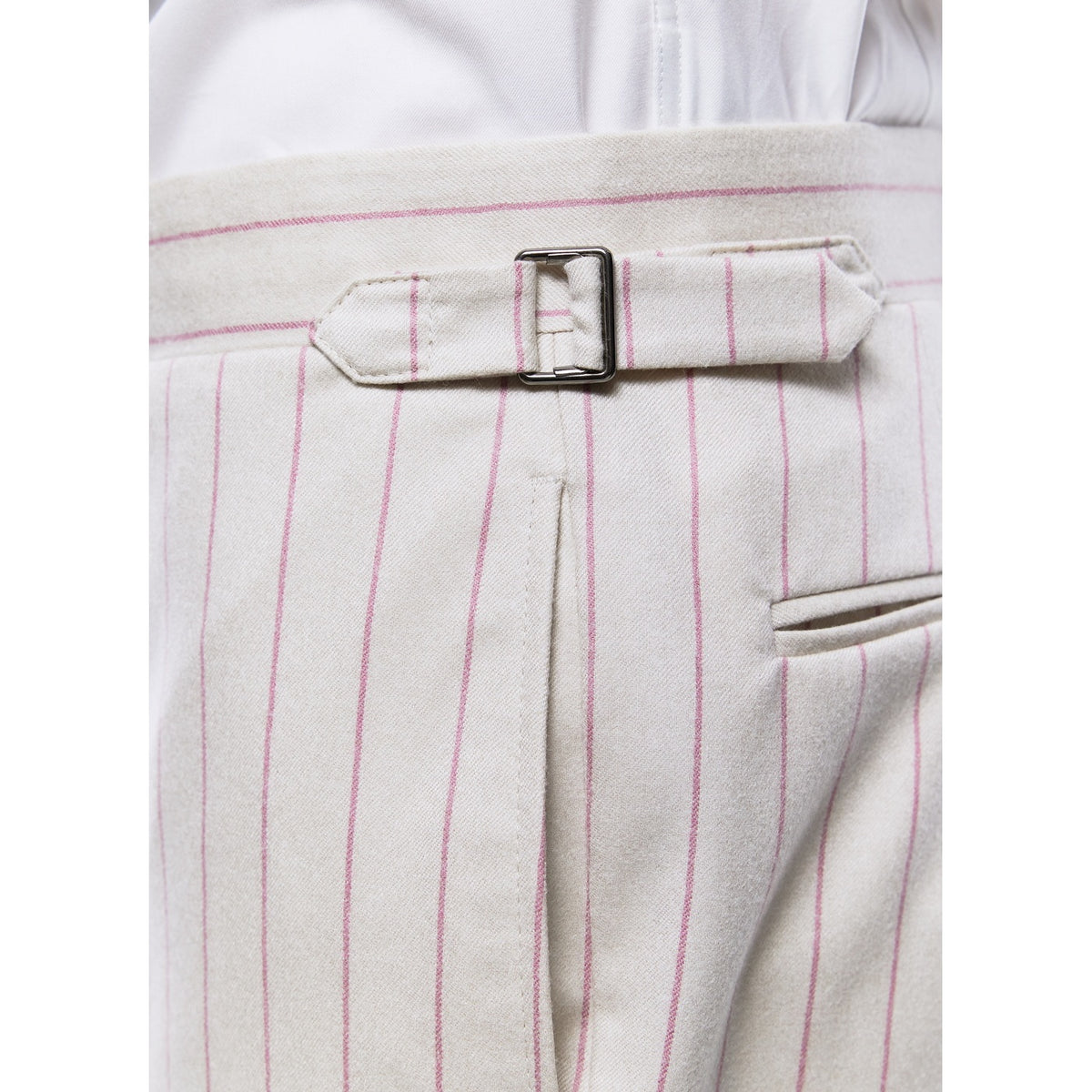 Pantalon Ajusté En Laine À Rayures - Ecru - Rayures Roses
