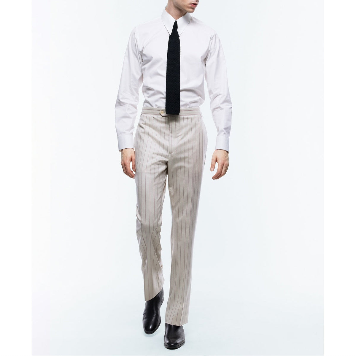 Pantalon Ajusté En Laine À Rayures - Ecru - Rayures Roses