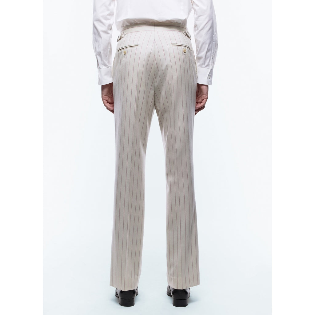 Pantalon Ajusté En Laine À Rayures - Ecru - Rayures Roses