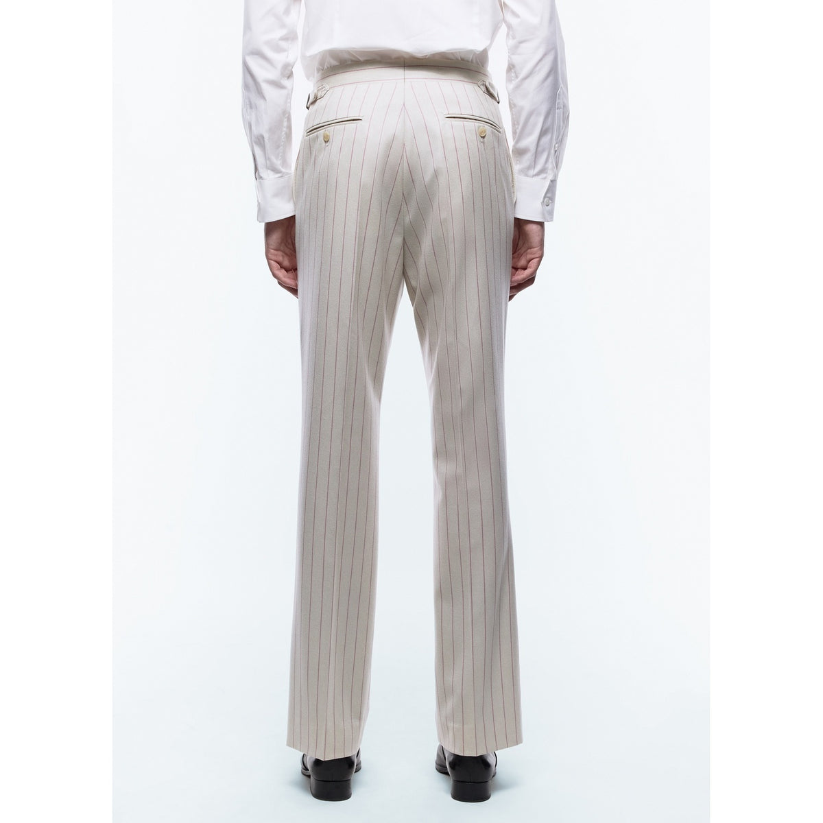 Pantalon Ajusté En Laine À Rayures - Ecru - Rayures Roses