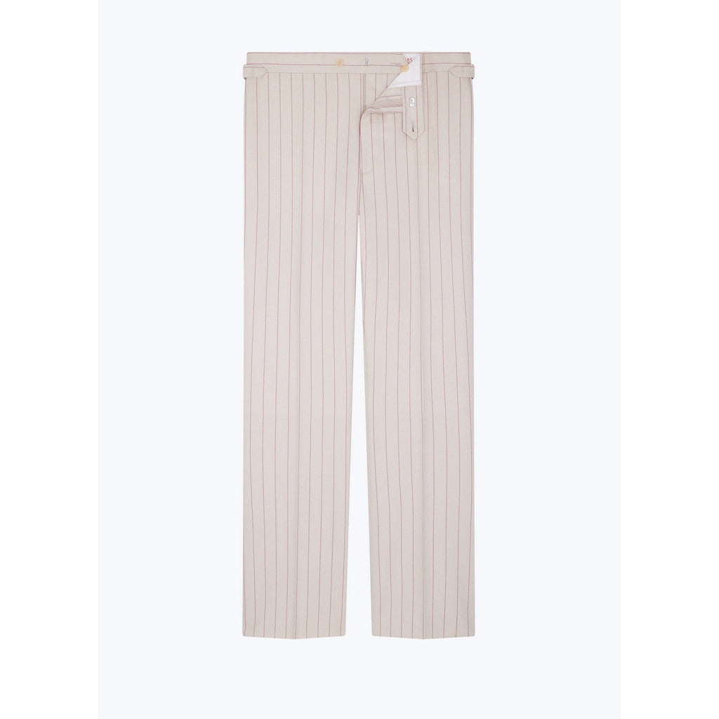 Pantalon Ajusté En Laine À Rayures - Ecru - Rayures Roses
