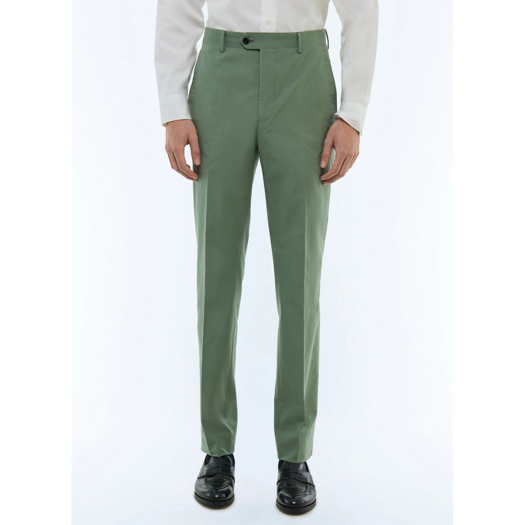 Slim Fit Cotton Canvas Trousers - Sage Green
