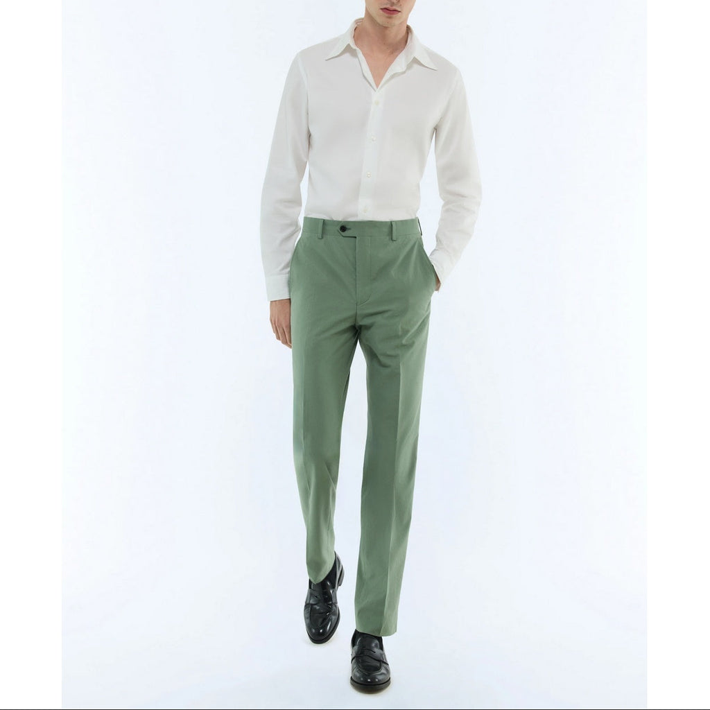 Slim Fit Cotton Canvas Trousers - Sage Green