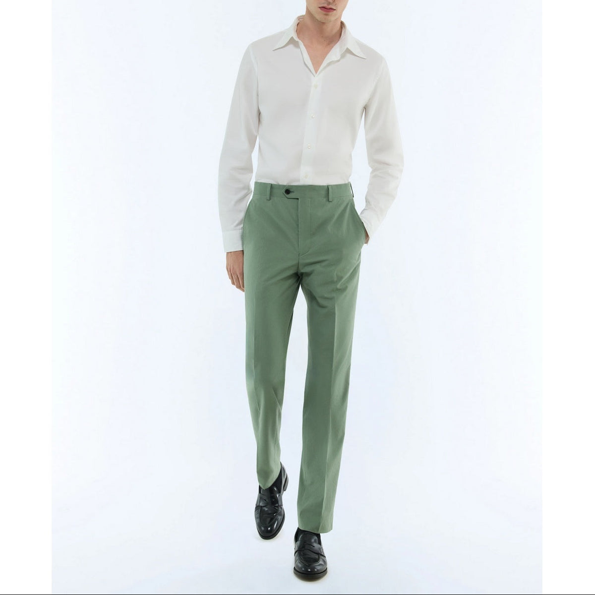 Slim Fit Cotton Canvas Trousers - Sage Green