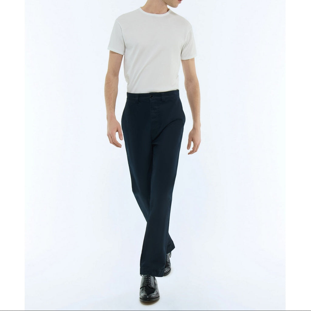 Straight Cotton Serge Chinos - Navy Blue