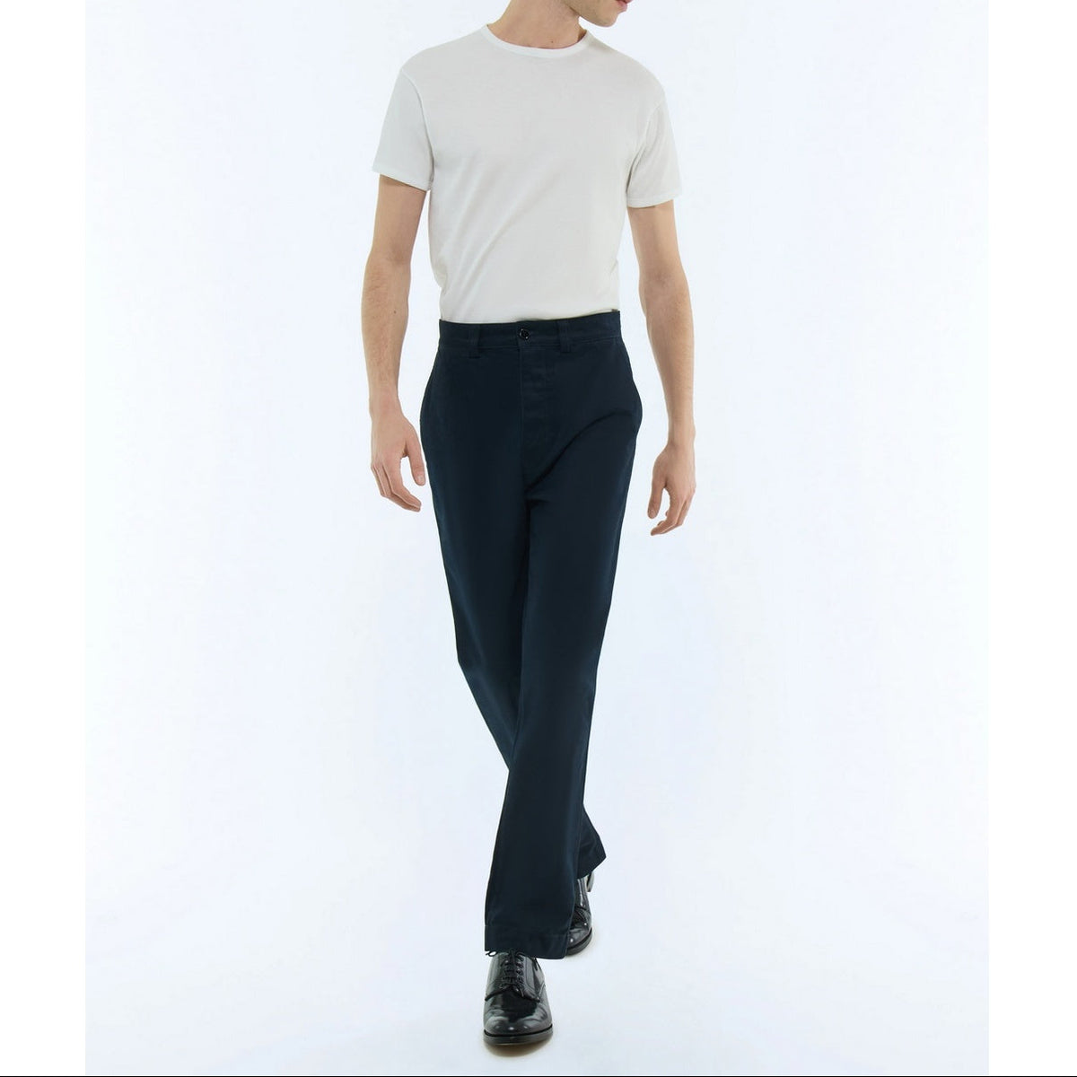 Straight Cotton Serge Chinos - Navy Blue