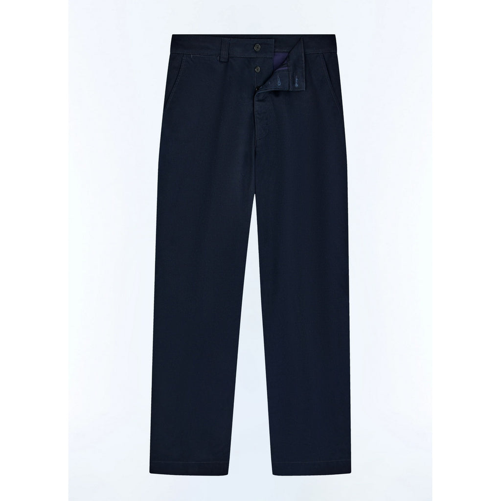 Straight Cotton Serge Chinos - Navy Blue
