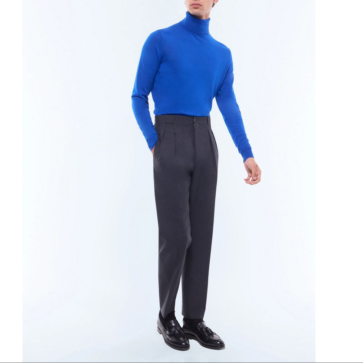 Pantalon Droit En Laine Certifiée - Gris Foncé