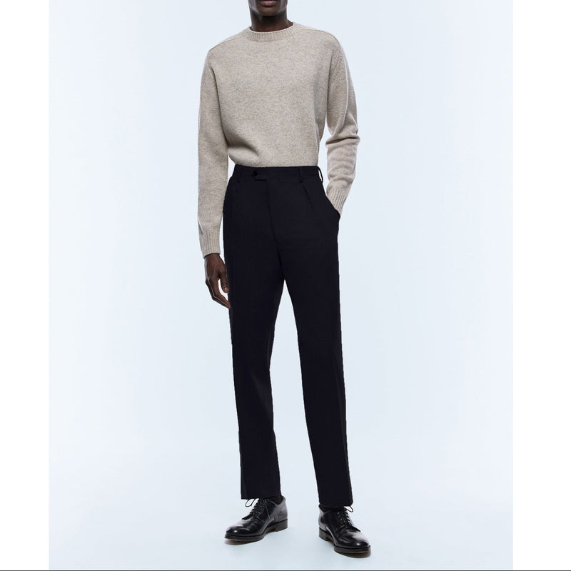 Pantalon Droit En Flanelle De Laine - Bleu