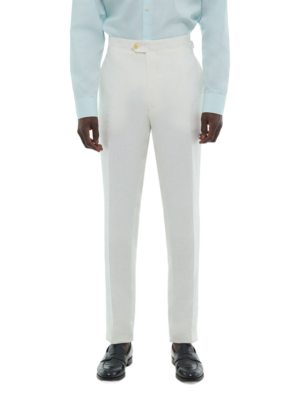 Flat-Front Linen Trousers - White