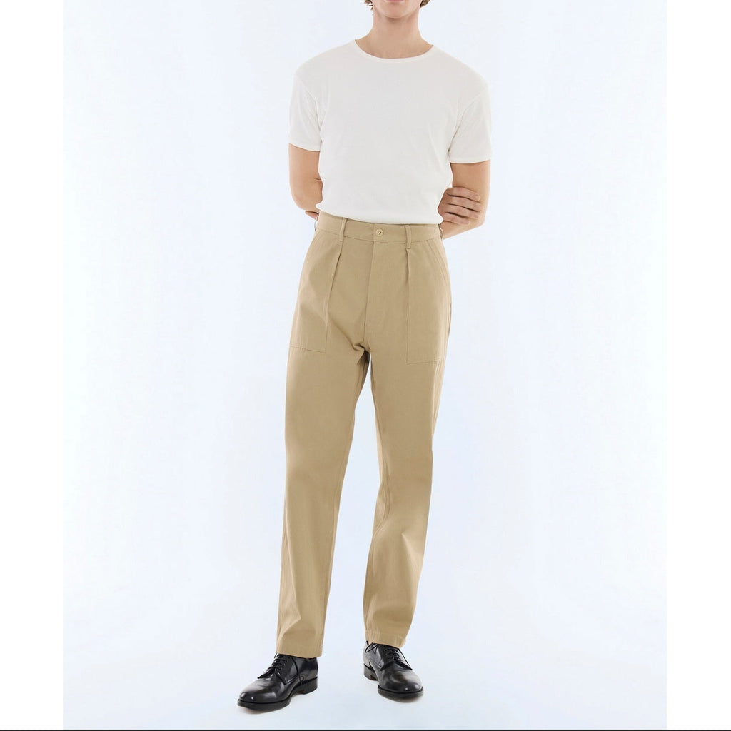 Cotton Serge Cargo Pants - Beige