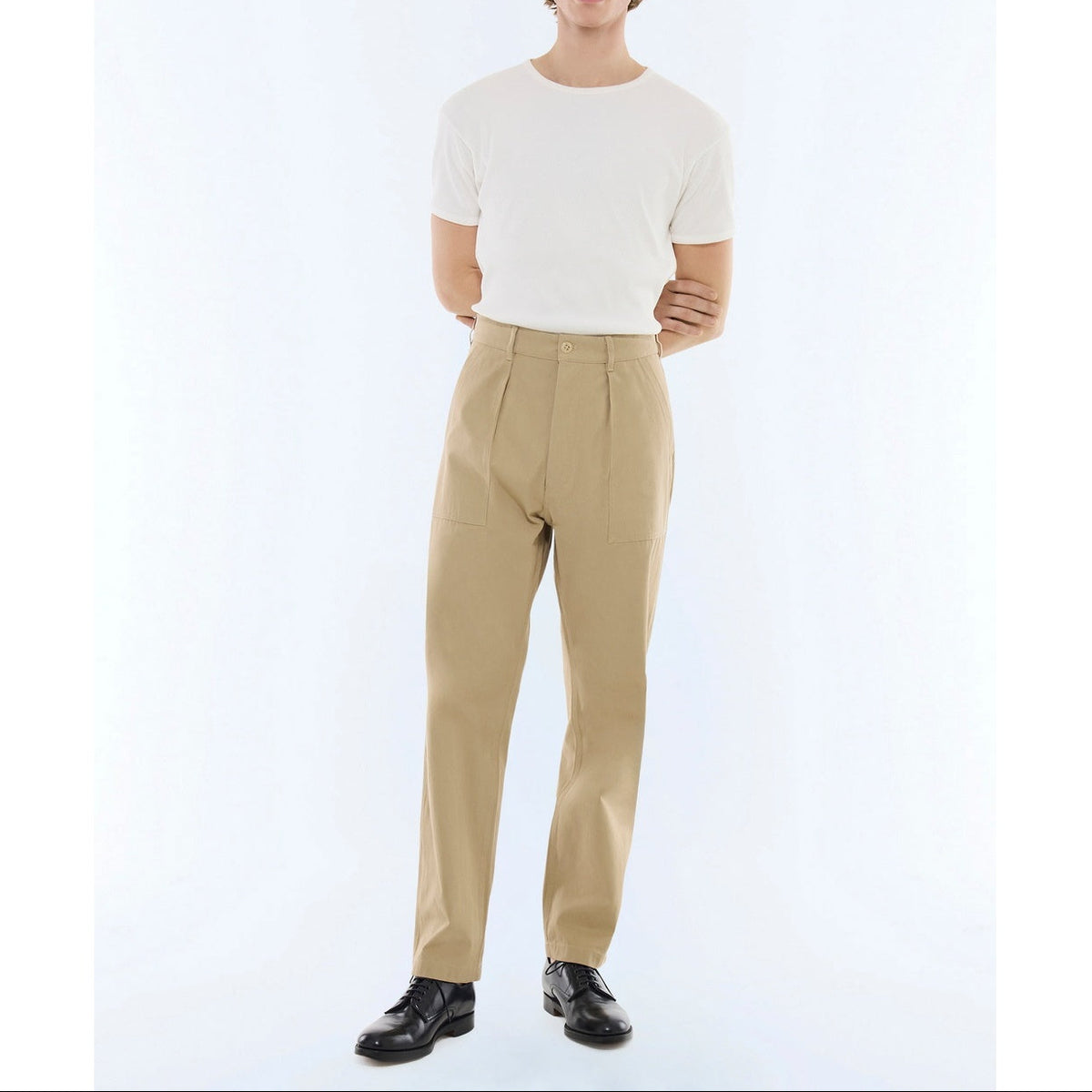 Cotton Serge Cargo Pants - Beige