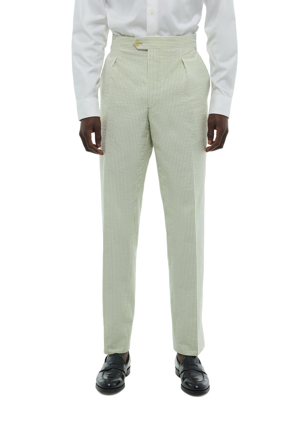 Striped Seersucker Trousers - Pale Green