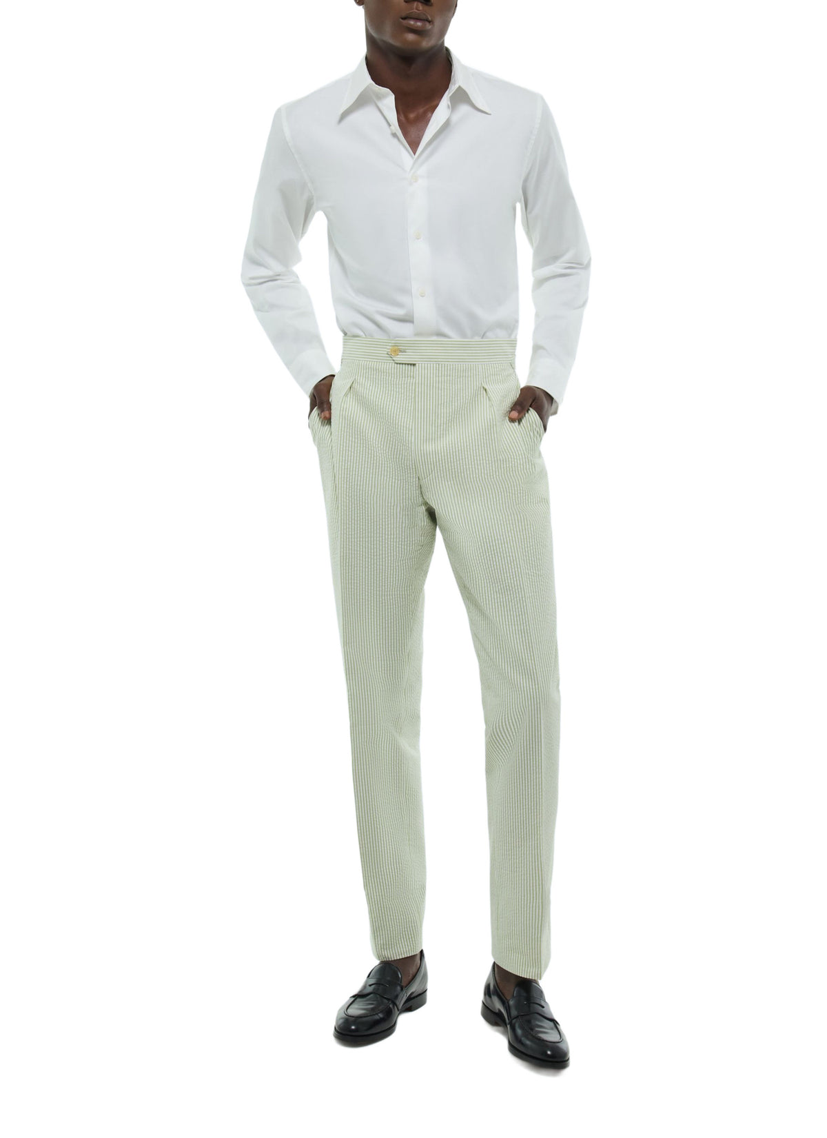 Pantalon En Seersucker Rayé - Vert Pâle