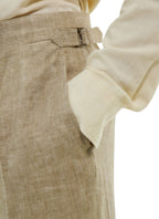 Pantalón De Lino En Espiga - Beige
