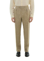 Pantalón De Lino En Espiga - Beige