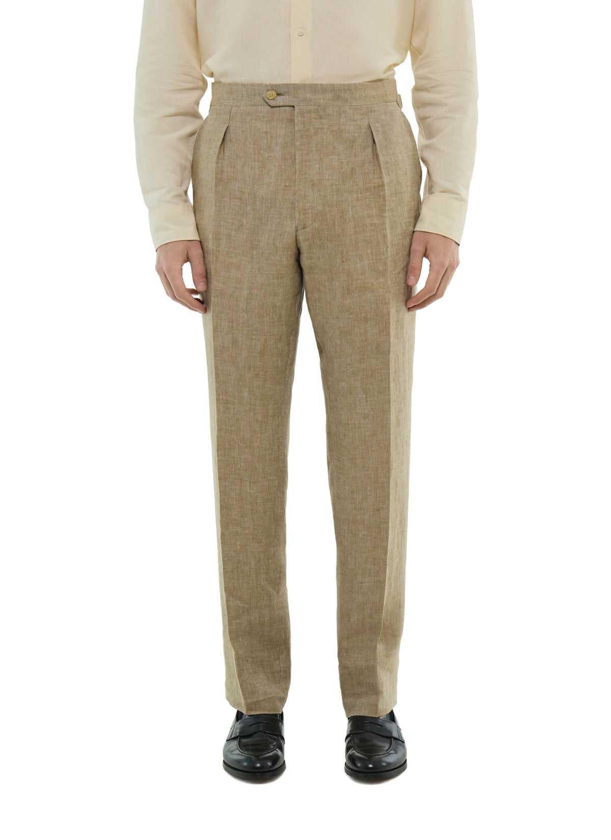 Pantalón De Lino En Espiga - Beige