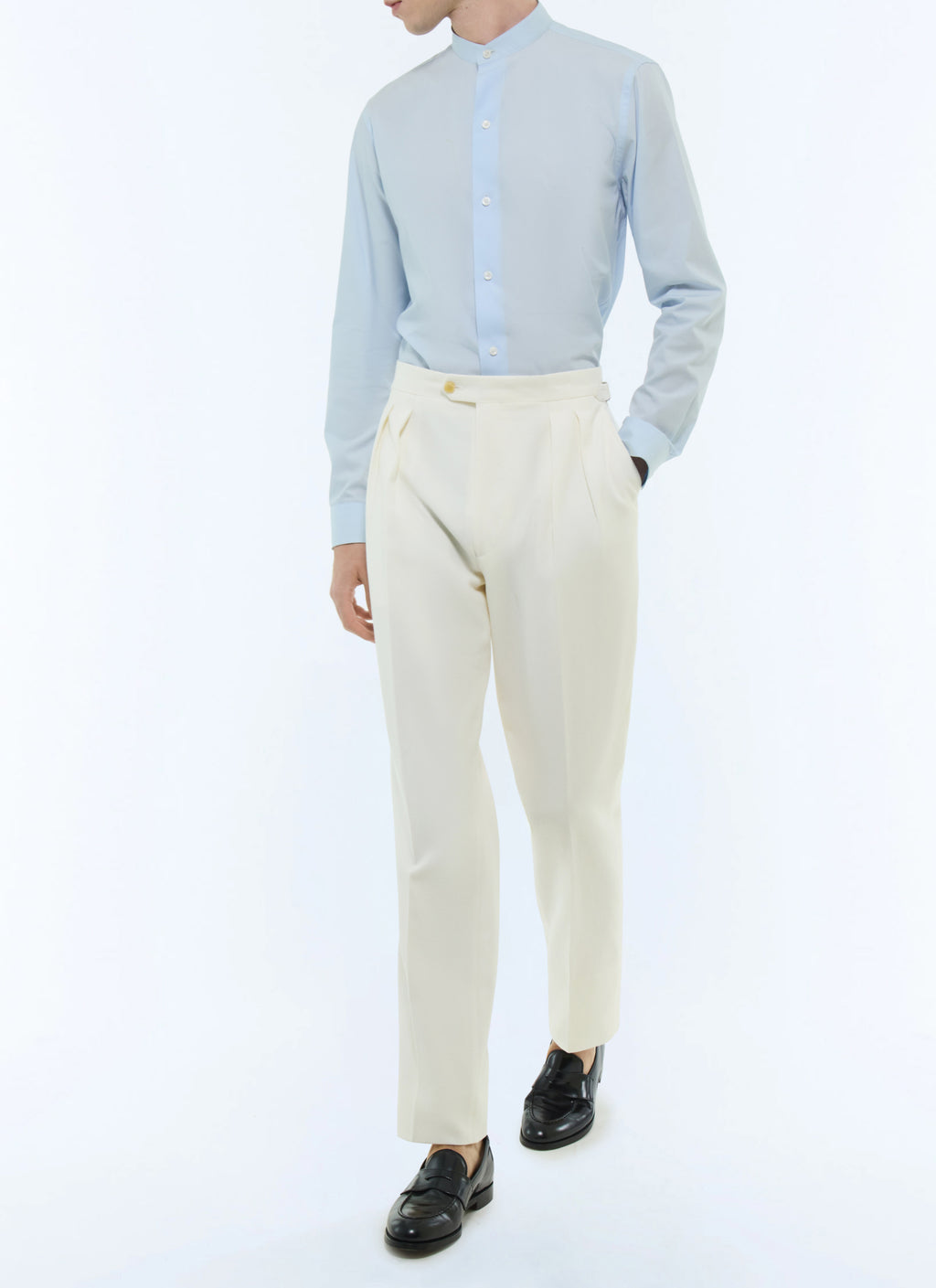Pantalon À Pli En Twill Épais - Écru