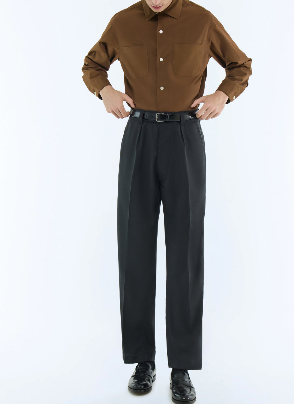 Pantalon Large À Pli En Laine - Anthracite